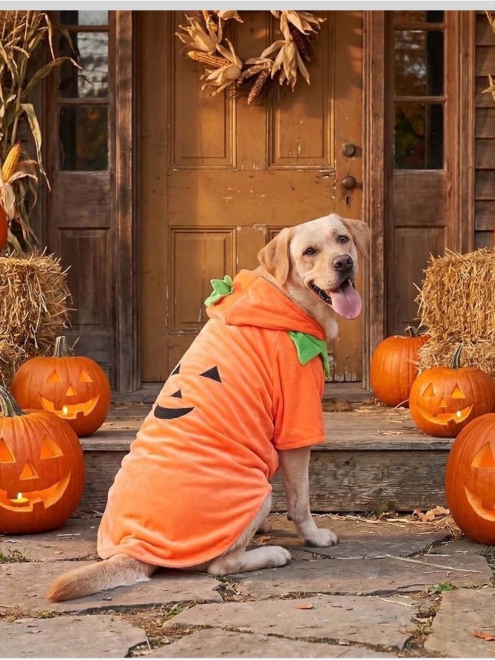 NWOT Orange Pumpkin Dog Plush Hoodie Costume - Festive Pet Coat